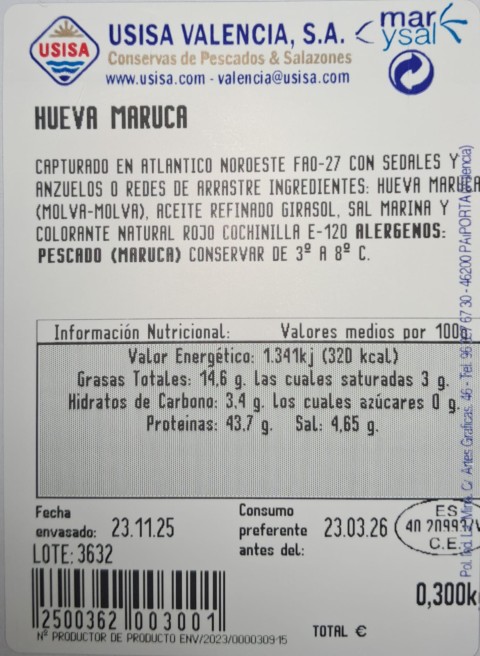 HUEVA DE MARUCA EXTRA PIEZA (400 GRS APROX.)