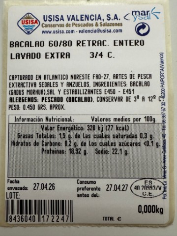 BACALAO 60/80 RETRÁCTIL ENTERO EXTRA BLANCO