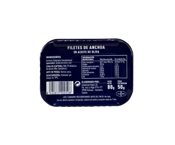 ANCHOA CANTABRICO  LATA "DINGLEY" 80 Gr. OLIVA 15 fil. Aprox.