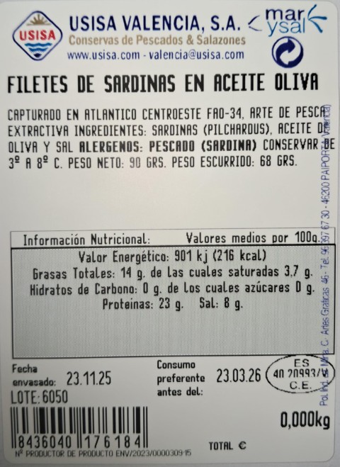 SARDINA SALAZON FILETE EN ACEITE DE OLIVA ESTUCHE 68 GRS. ESCURRIDO