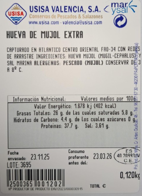 HUEVA DE MUJOL EXTRA (110-130 gr) AL VACIO