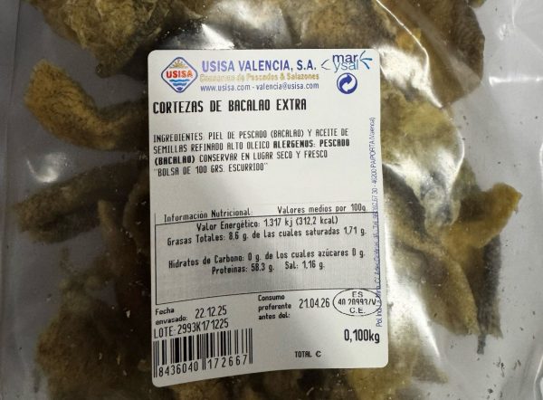 CORTEZAS DE BACALAO FRITAS  BOLSA 100 GRAMOS